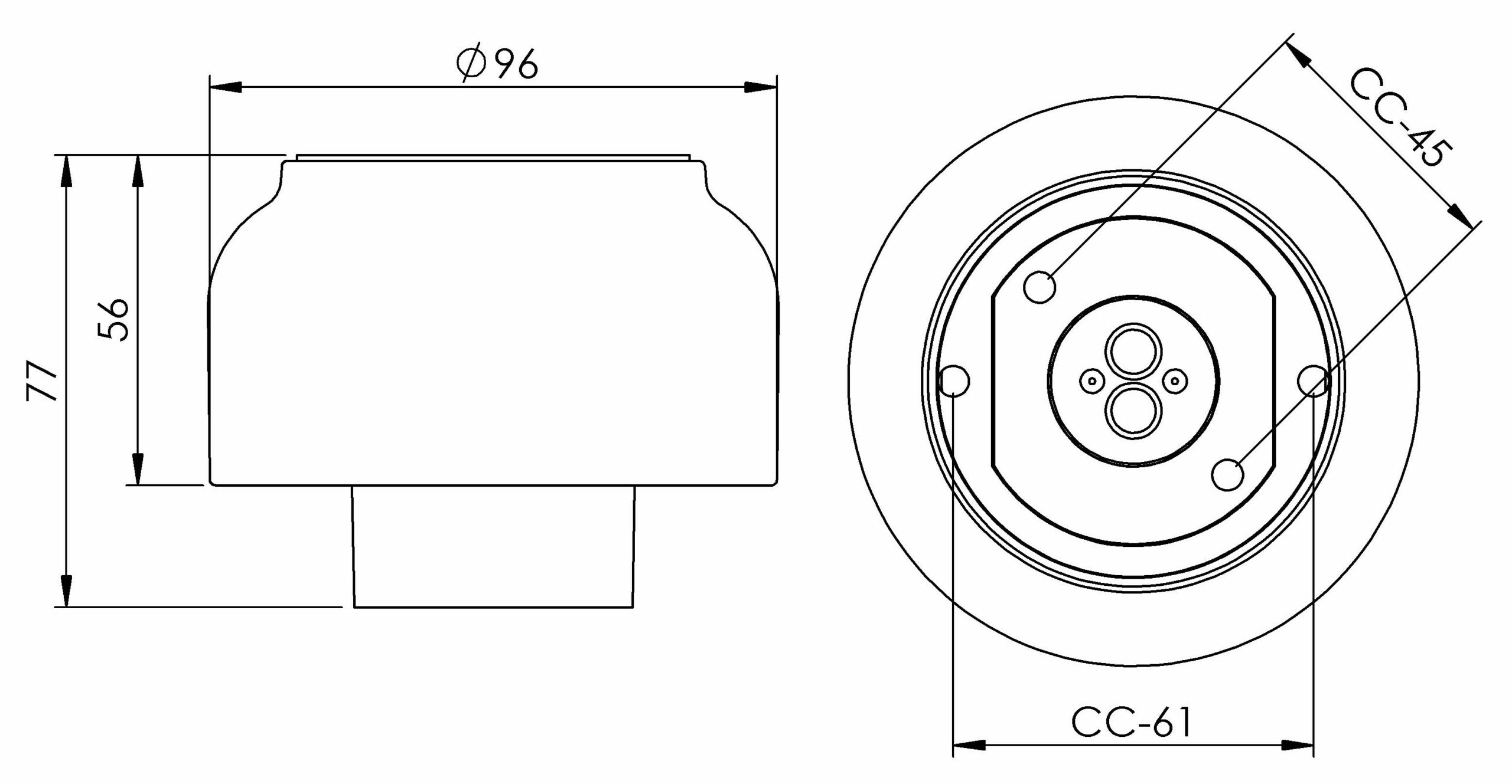 Massplan Porzellansockel Ohm Ø 84.5mm Gewinde IP44 E27 | Ifö Electric