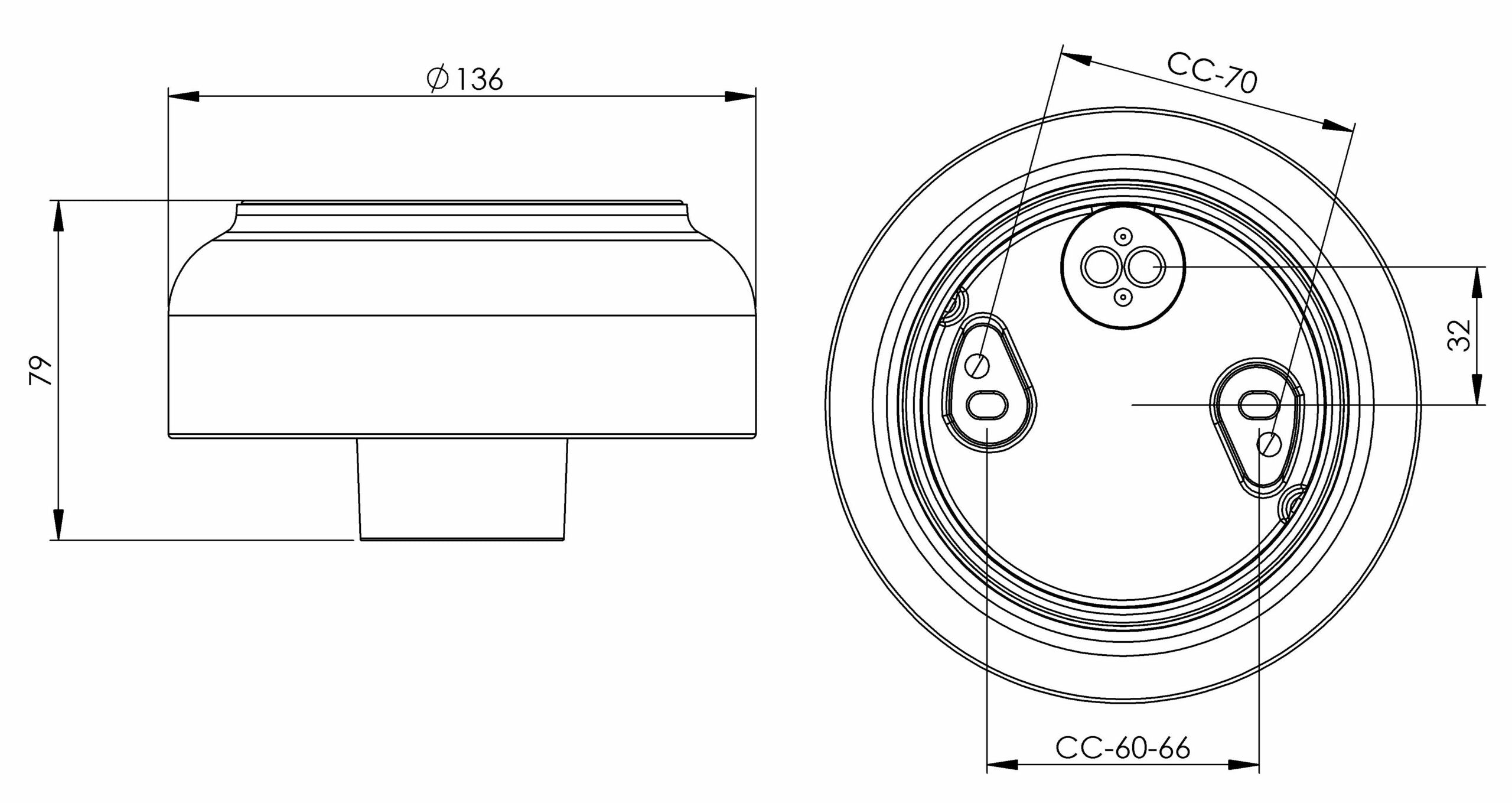 Massplan Porzellansockel Ohm Ø 123.5mm Gewinde IP44 E27 | Ifö Electric