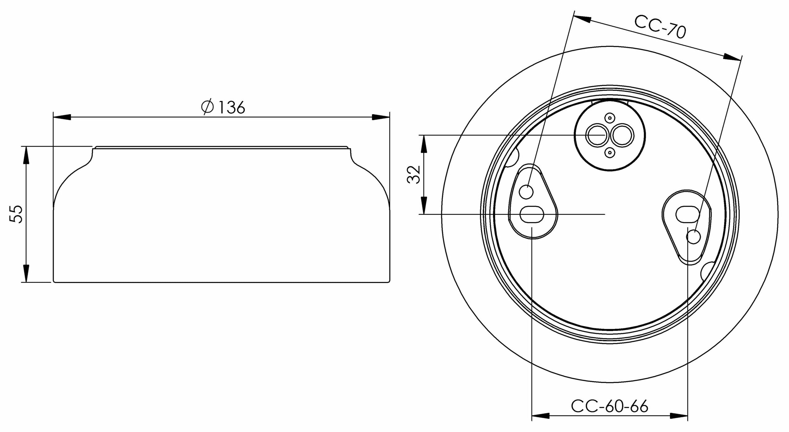 Massplan Porzellansockel Ohm Ø 123.5mm Gewinde IP44 für Led Modul | Ifö Electric