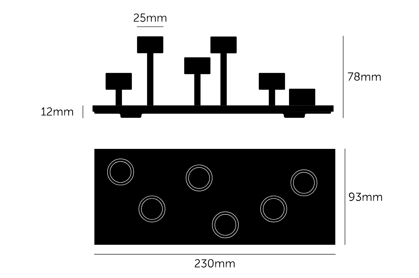 Massplan Kerzenhalter Kandelaber "Machined"  für 6 Kerzen